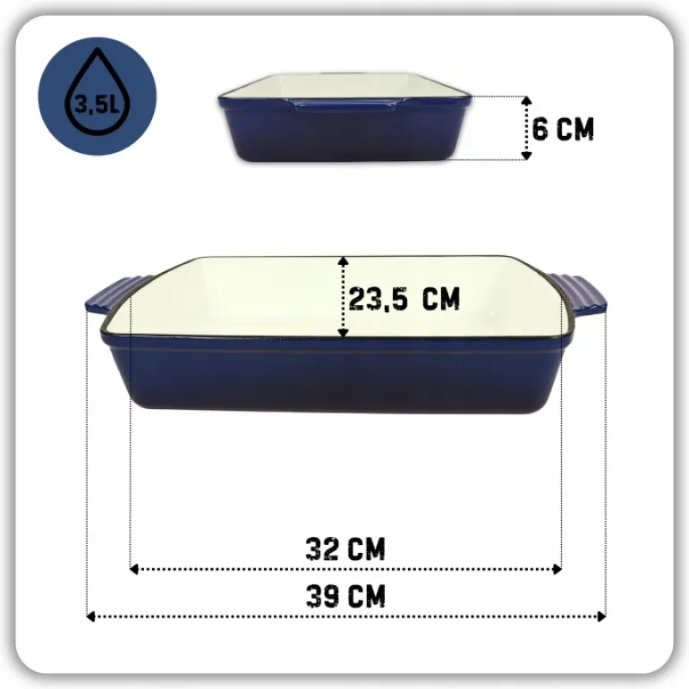 HAGE Forma do zapiekania brytfanna żeliwna 3,5 l emaliowana 32x23,5 cm / niebieska