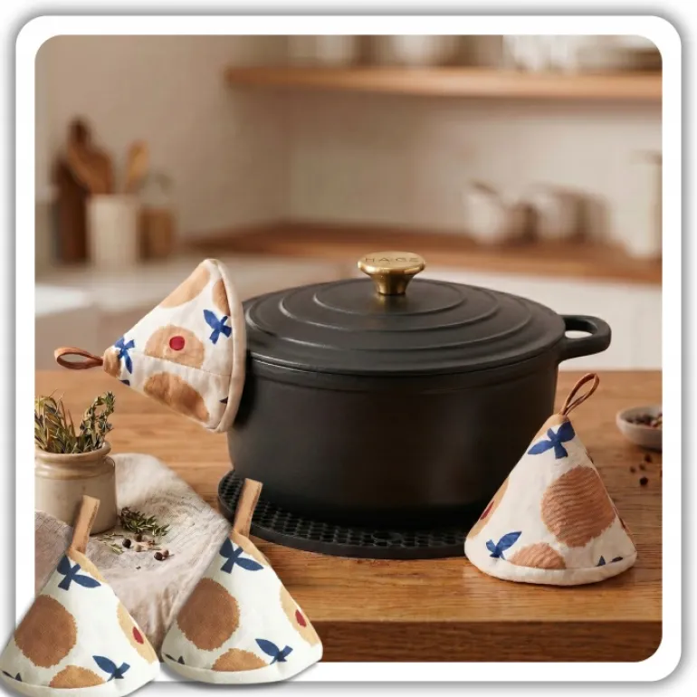 HAGE Garnek żeliwny emaliowany 3 l z pokrywką 22 cm czarny mat