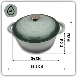 HAGE Garnek żeliwny emaliowany 4 l z pokrywką 24 cm sól morska