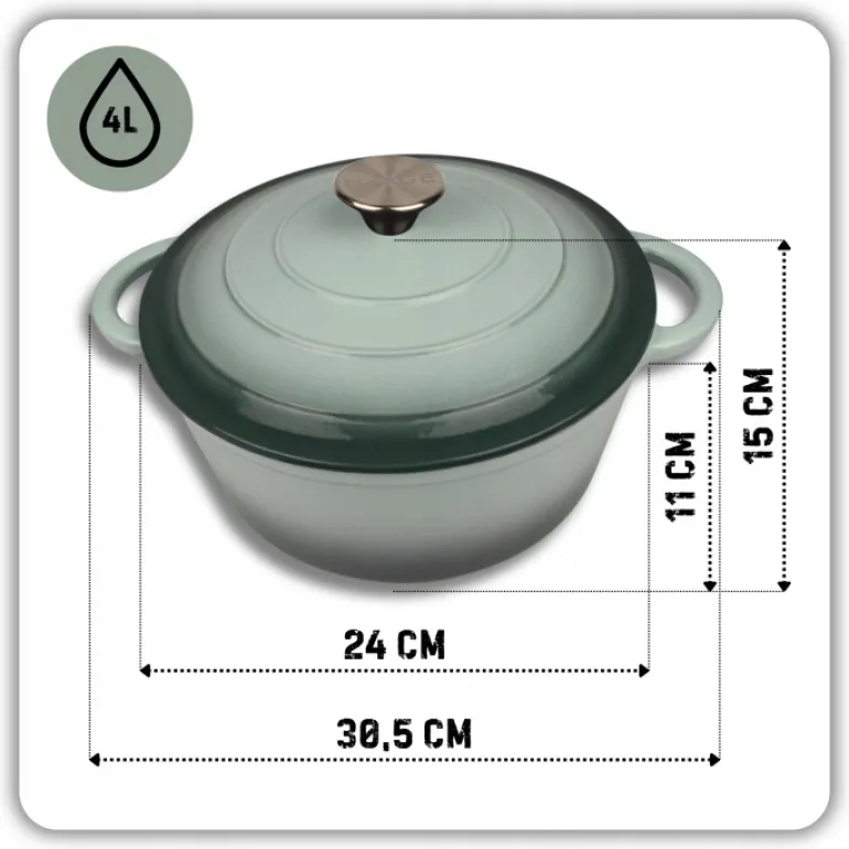 HAGE Garnek żeliwny emaliowany 4 l z pokrywką 24 cm sól morska