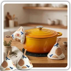 HAGE Garnek żeliwny emaliowany 4 l z pokrywką 24 cm musztardowy
