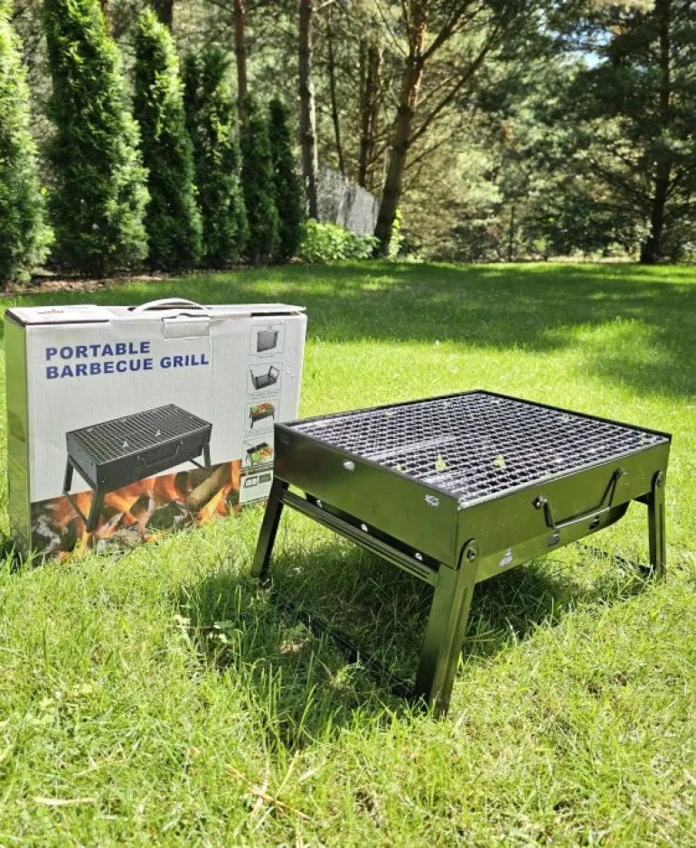 HAGE Grill przenośny węglowy kompaktowy 35x27x20 cm w walizce stalowy