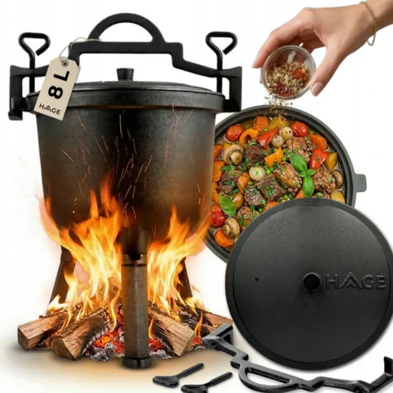HAGE Kociołek żeliwny 8 l na nóżkach Cast Iron