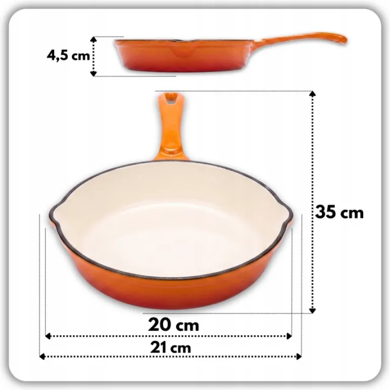HAGE Patelnia żeliwna 20 cm / pomarańczowa