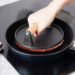 HAGE Prasa do burgerów żeliwna okrągła 17,5 cm drewniany uchwyt