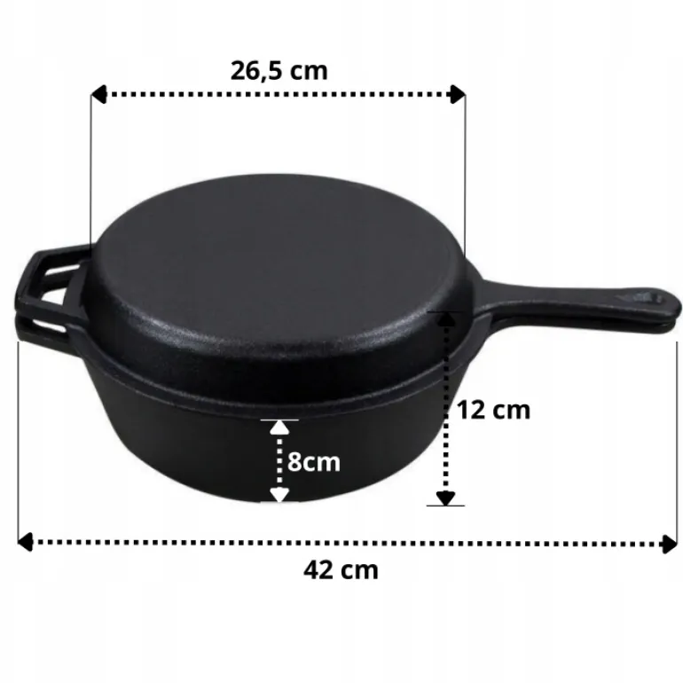 HAGE Rondel żeliwny 3w1 patelnia brytfanna 26 cm pokrywka Cast Iron
