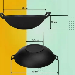 HAGE Wok żeliwny 36 cm dwa uchwyty Cast Iron
