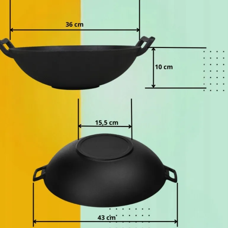 HAGE Wok żeliwny 36 cm dwa uchwyty Cast Iron