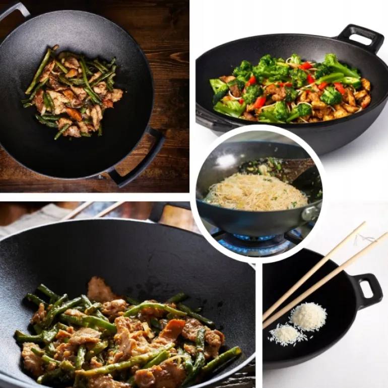 HAGE Wok żeliwny 36 cm dwa uchwyty Cast Iron