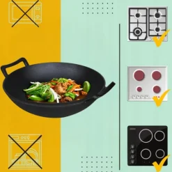 HAGE Wok żeliwny 36 cm dwa uchwyty Cast Iron