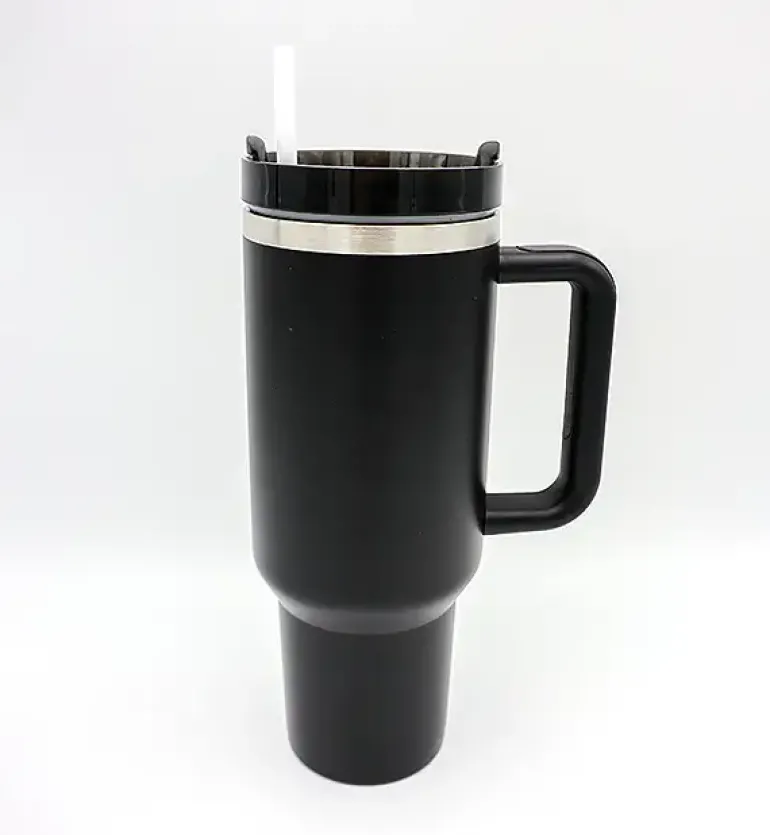 IMCHEX | BLACK | Kubek termiczny 1200 ml ze słomką + 10 szklanych słomek
