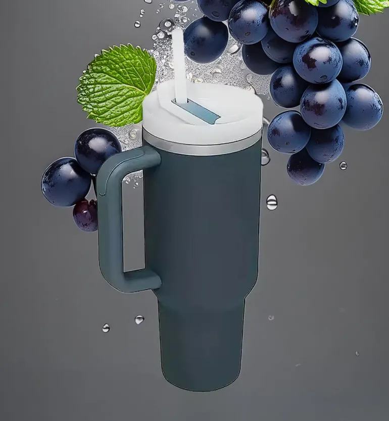 IMCHEX | CHARCOAL | Kubek termiczny 1200 ml ze słomką + 10 szklanych słomek