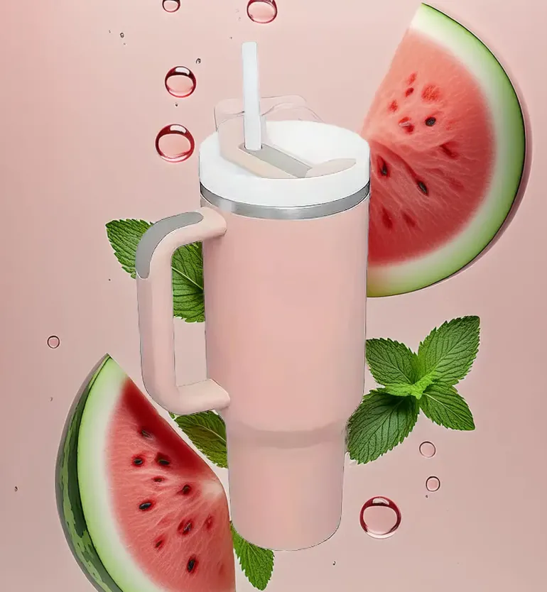 IMCHEX | PINK DUSK | Kubek termiczny 1200 ml ze słomką + 10 szklanych słomek