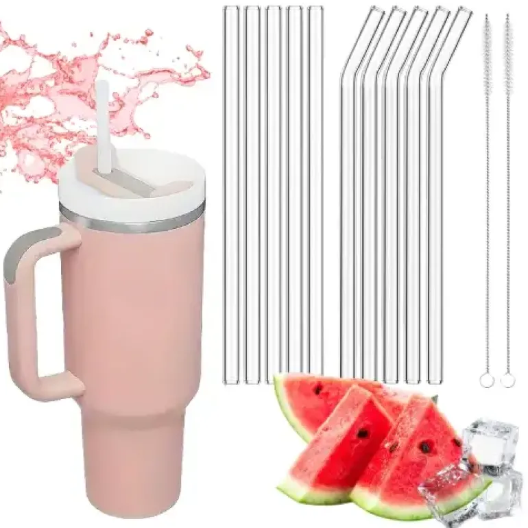 IMCHEX | PINK DUSK | Kubek termiczny 1200 ml ze słomką + 10 szklanych słomek