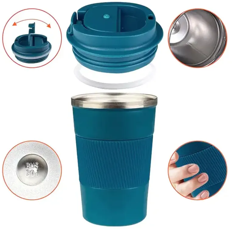 KAIA HOME | Kubek termiczny 380 ml antypoślizgowy / niebieski