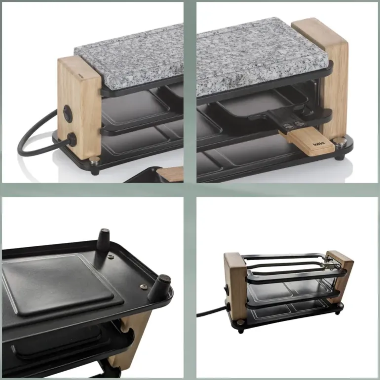 KELA | Bedretto | raclette/grill stołowy, dla 2 os., granit/stal/drewno, 27 x 11 x 13 cm