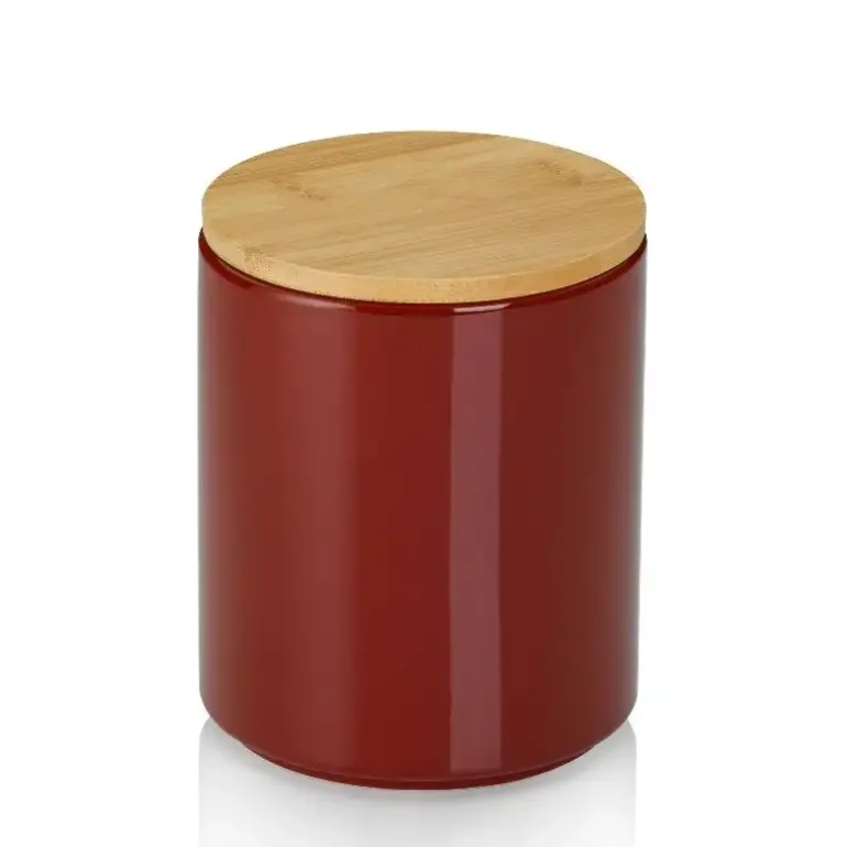 KELA | Cady | pojemnik kuchenny, ceramika/bambus, 1,0 l, śred. 12 x 15 cm, czerwony