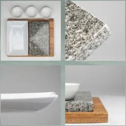 KELA | Country | zestaw do serwowania z kamieniem, granit/ceramika/drewno akacji, 29 x 23 x 4,5 cm