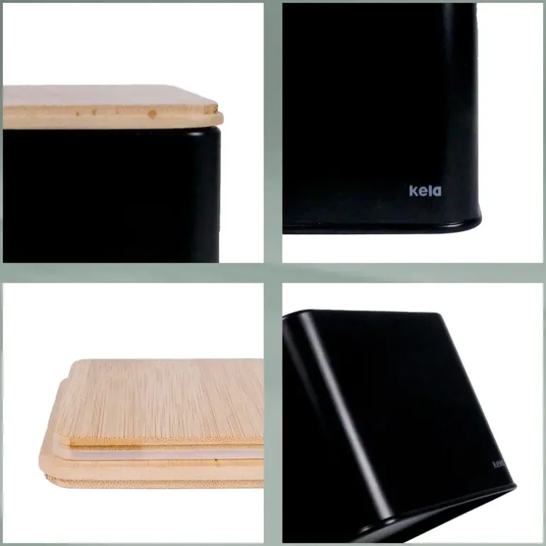 KELA | Kiril | pojemnik kuchenny, metal/bambus, 3,0 l, 11,5 x 11,5 x 28,5 cm
