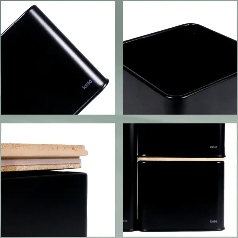 KELA | Kiril | pojemnik kuchenny, metal/bambus, 3,0 l, 11,5 x 11,5 x 28,5 cm