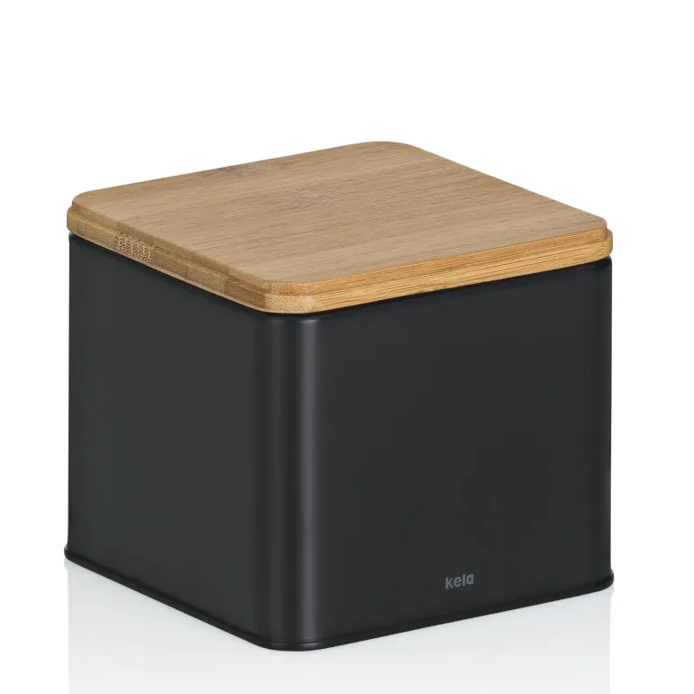 KELA | Kiril | pojemnik kuchenny, metal/bambus, 0,8 l, 11,5 x 11,5 x 9,5 cm