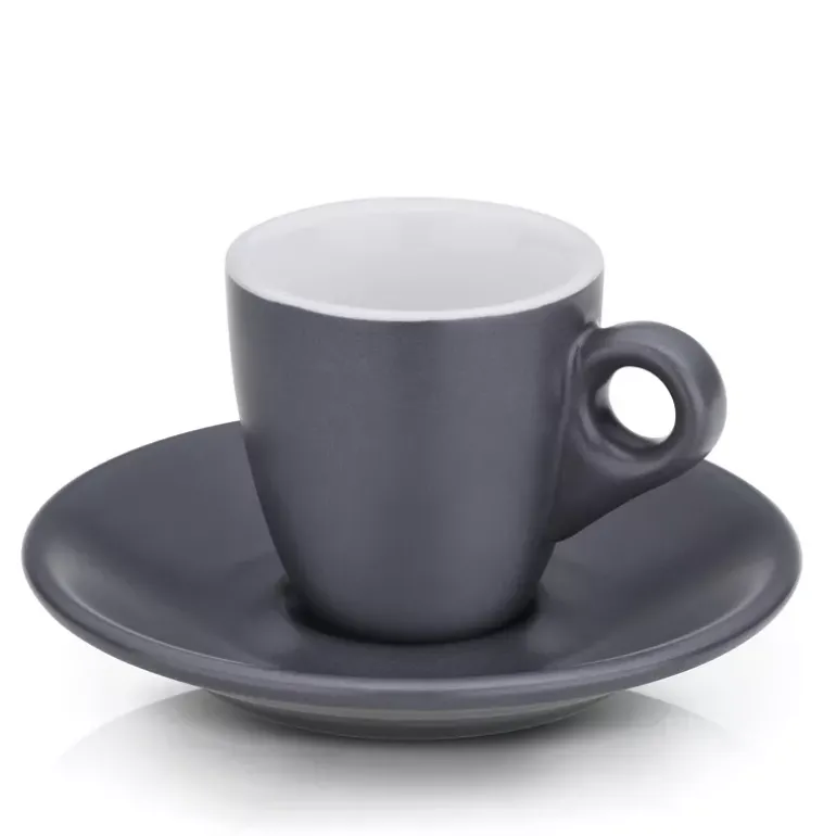 KELA | Mattia | filiżanki do espresso ze spodkami, 2 szt., ceramika, 0,05 l, śred. 12 x 6,5 cm, szare