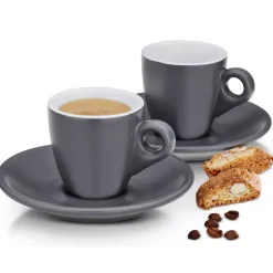 KELA | Mattia | filiżanki do espresso ze spodkami, 2 szt., ceramika, 0,05 l, śred. 12 x 6,5 cm, szare