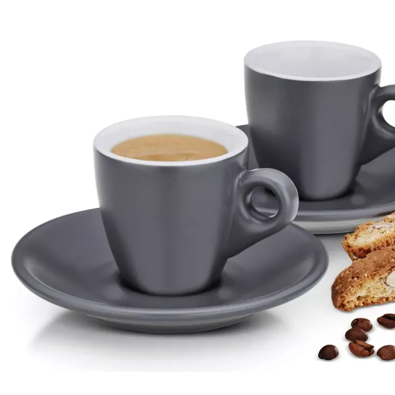 KELA | Mattia | filiżanki do espresso ze spodkami, 2 szt., ceramika, 0,05 l, śred. 12 x 6,5 cm, szare