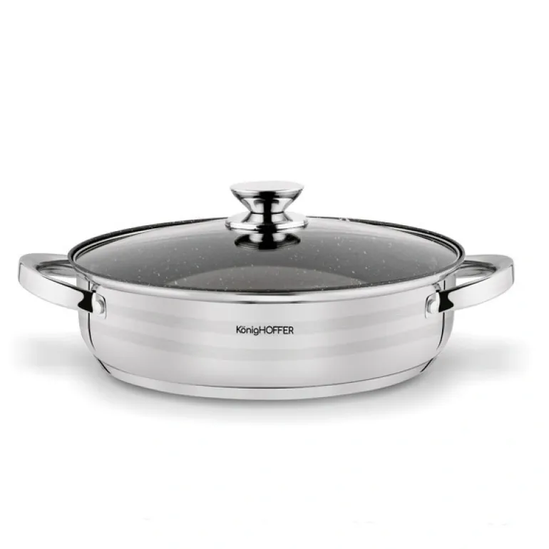 KönigHOFFER BARI SILVER Komplet garnków z pokrywkami + patelnia głęboka 8 el / stal nierdzewna