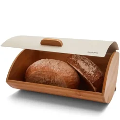 KÖNIGHOFFER COSMIC Chlebak kremowy z otwieraną pokrywą 35 cm / drewno bambusowe