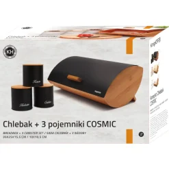KÖNIGHOFFER COSMIC Chlebak z otwieraną pokrywą 35 cm + 3 pojemniki do przechowywania / białe / drewno bambusowe