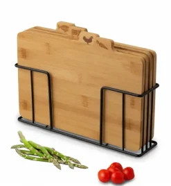 KONIGHOFFER CEDAR Zestaw 4 desek do krojenia ze stojakiem 29x21x7 cm / drewno bambusowe