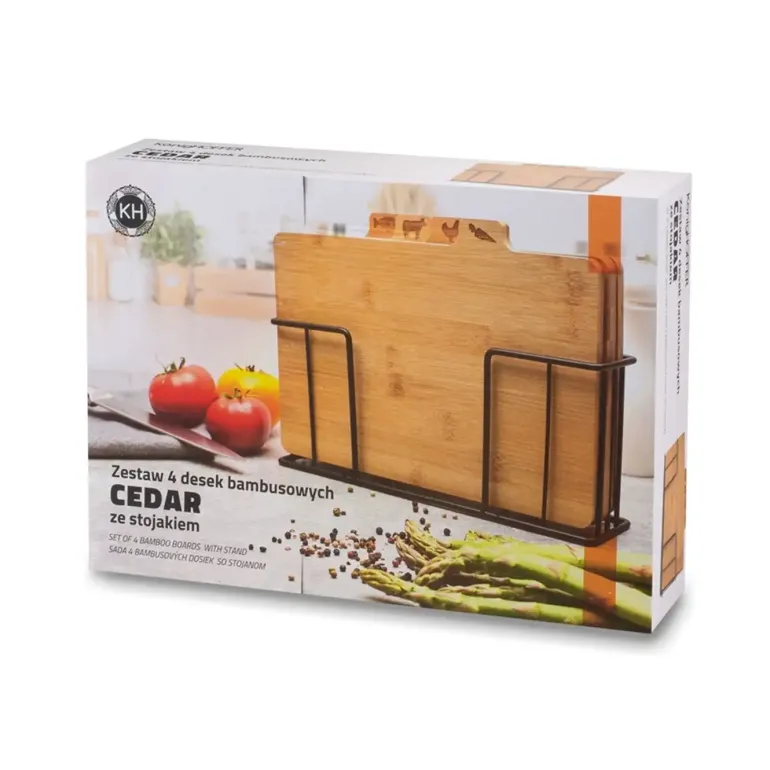 KONIGHOFFER CEDAR Zestaw 4 desek do krojenia ze stojakiem 29x21x7 cm / drewno bambusowe