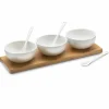 KONIGHOFFER CERAMIC Zestaw do serwowania dipów / miseczki NBC 150 ml + deska bambusowa / białe