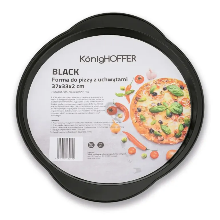 KONIGHOFFER FORMA DO PIZZY BLACK Z UCHWYTAMI 37X33X2CM