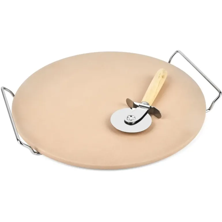 KONIGHOFFER Kamień do pieczenia pizzy 33 cm ze stojakiem + nóż do pizzy / kamień + stal nierdzewna