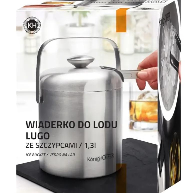 KONIGHOFFER LUGO Wiaderko do lodu ze szczypcami 1,3 L / stal nierdzewna satynowana