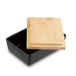KONIGHOFFER MASELNICZKA PORCELANOWA NBC Z POKRYWKĄ I NOŻYKIEM 15,8X11X6 CM CZARNA