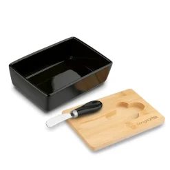 KONIGHOFFER MASELNICZKA PORCELANOWA NBC Z POKRYWKĄ I NOŻYKIEM 15,8X11X6 CM CZARNA