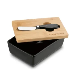 KONIGHOFFER MASELNICZKA PORCELANOWA NBC Z POKRYWKĄ I NOŻYKIEM 15,8X11X6 CM CZARNA