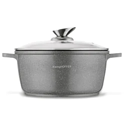 KONIGHOFFER POLLO GREY Zestaw garnków z pokrywkami 8 el + 2 nakładki na uchwyty / indukcja / szary nakrapiany