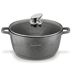 KONIGHOFFER POLLO GREY Zestaw garnków z pokrywkami 8 el + 2 nakładki na uchwyty / indukcja / szary nakrapiany