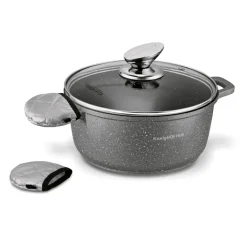 KONIGHOFFER POLLO GREY Zestaw garnków z pokrywkami 8 el + 2 nakładki na uchwyty / indukcja / szary nakrapiany
