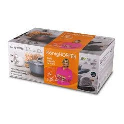 KONIGHOFFER POLLO GREY Zestaw garnków z pokrywkami 8 el + 2 nakładki na uchwyty / indukcja / szary nakrapiany
