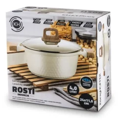 KONIGHOFFER ROSTI GARNEK 4,7 L Z POKRYWKĄ 24 CM KREMOWY / INDUKCJA