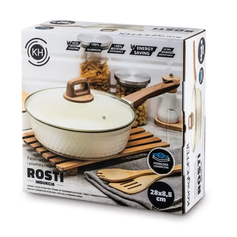 KONIGHOFFER ROSTI PATELNIA 28 CM Z POKRYWKĄ KREMOWA / INDUKCJA