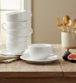 LUBIANA AMERYKA 0107 Filiżanka 350 ml ze spodkiem 16,5 cm - 12 sztuk / porcelana biała