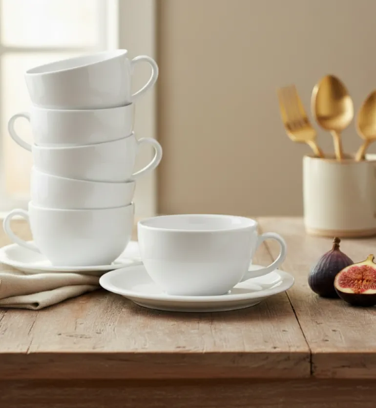 LUBIANA AMERYKA 0107 Filiżanka 350 ml ze spodkiem 16,5 cm - 12 sztuk / porcelana biała