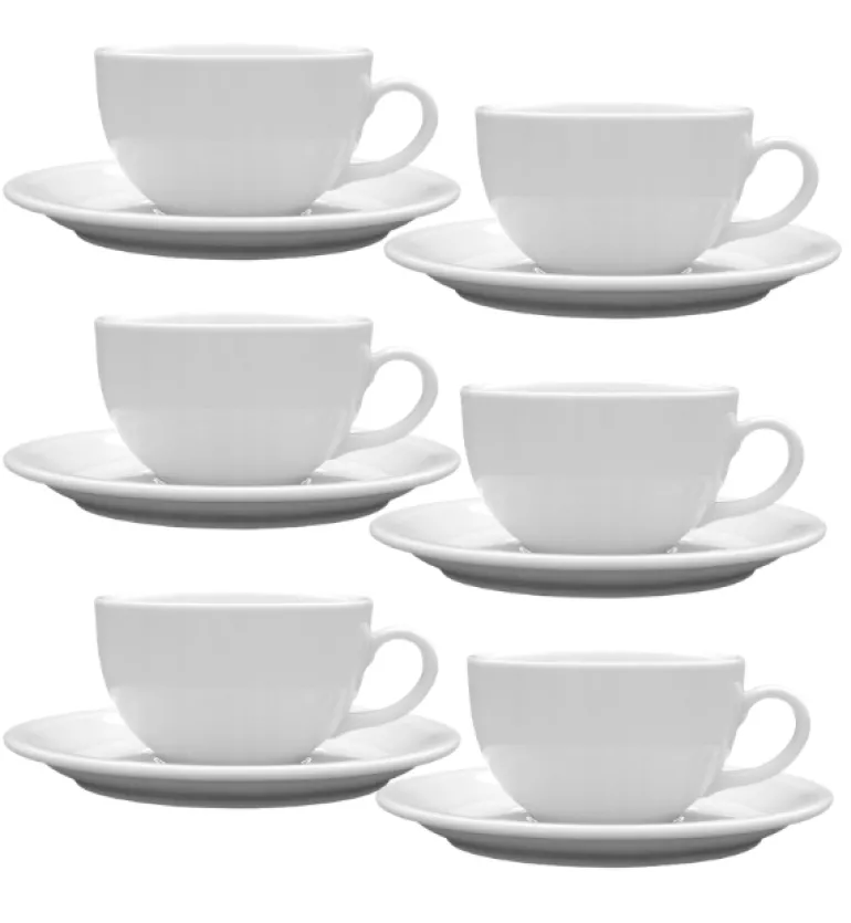 LUBIANA AMERYKA 0107 Filiżanka 350 ml ze spodkiem 16,5 cm - 6 sztuk / porcelana biała