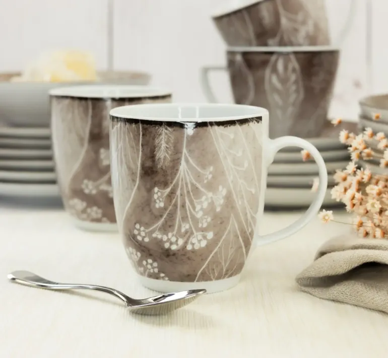 LUBIANA BOSS KERAJET DIGITAL PRINTING | 9075B KJ LIŚCIE | 12x Kubek 380 ml | brązowy